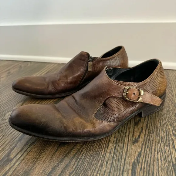 Jo Ghost 523 M Italian brown leather dress shoes with zipper closure size 43