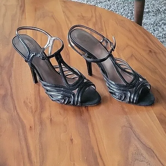 Joan David Patent Leather Strappy Peep Toe T Srap Stiletto Heel Sandal Retro 6.5