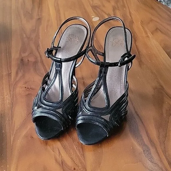 Joan David Patent Leather Strappy Peep Toe T Srap Stiletto Heel Sandal Retro 6.5