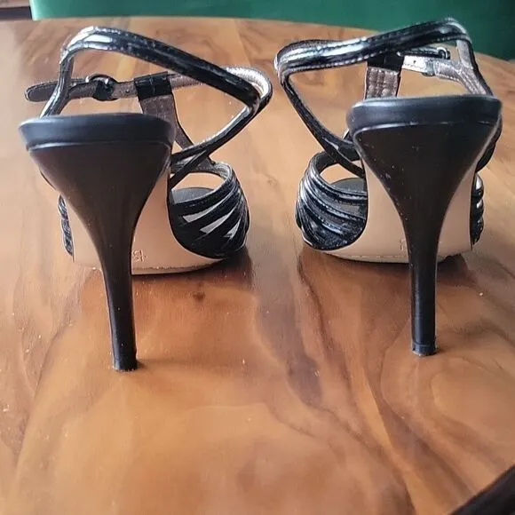 Joan David Patent Leather Strappy Peep Toe T Srap Stiletto Heel Sandal Retro 6.5
