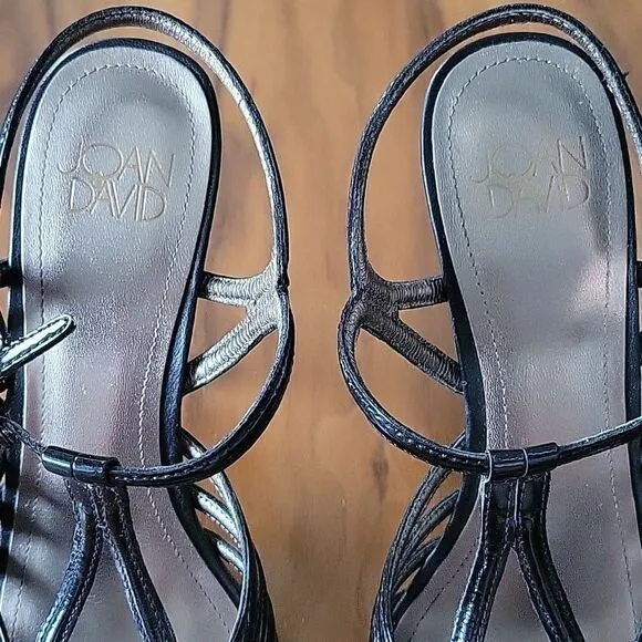 Joan David Patent Leather Strappy Peep Toe T Srap Stiletto Heel Sandal Retro 6.5