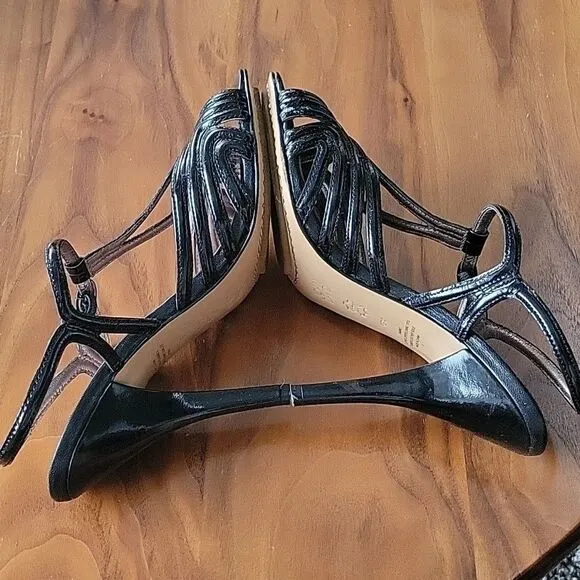 Joan David Patent Leather Strappy Peep Toe T Srap Stiletto Heel Sandal Retro 6.5