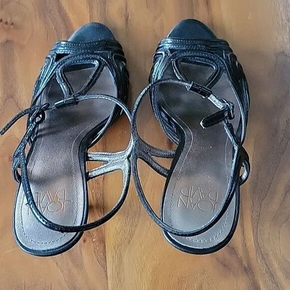 Joan David Patent Leather Strappy Peep Toe T Srap Stiletto Heel Sandal Retro 6.5