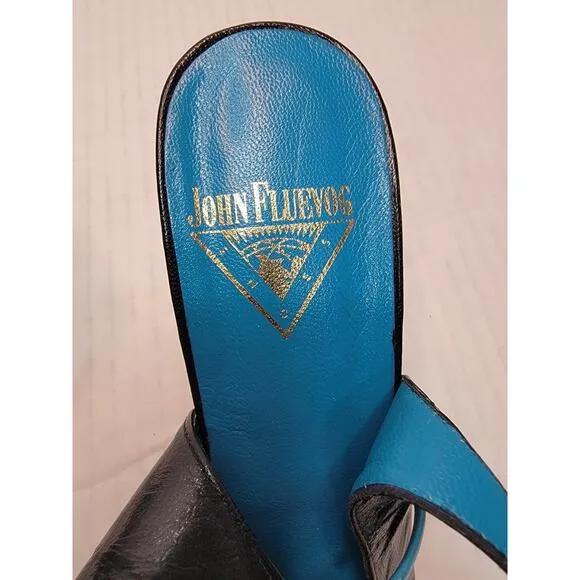 John Fluevog Cougar Tibby Pointed Toe Stilleto Heels Sz 10 Black Turquoise