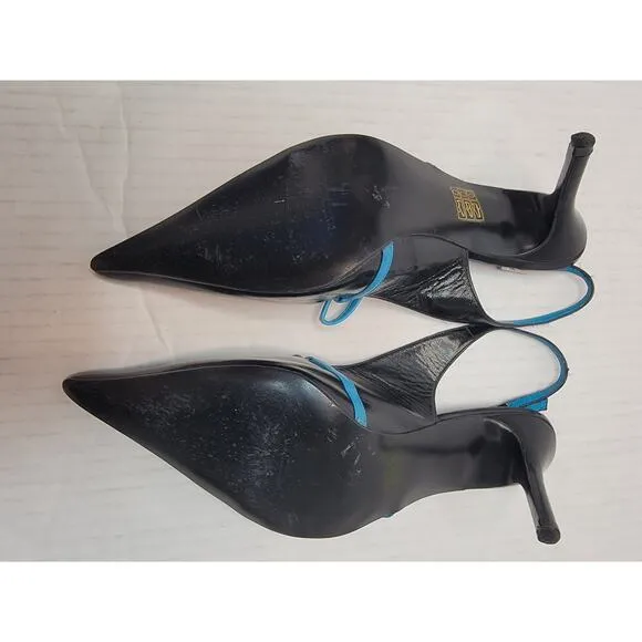 John Fluevog Cougar Tibby Pointed Toe Stilleto Heels Sz 10 Black Turquoise
