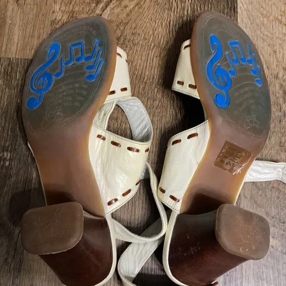 John Fluevog Hey Minstrel Leather Block Strap Heel Sandals