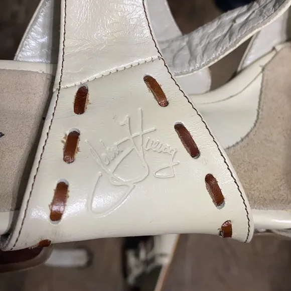 John Fluevog Hey Minstrel Leather Block Strap Heel Sandals