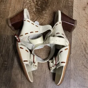 John Fluevog Hey Minstrel Leather Block Strap Heel Sandals