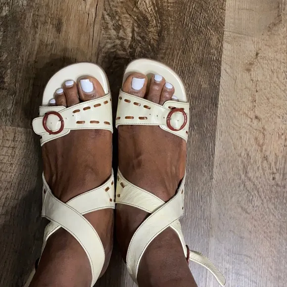 John Fluevog Hey Minstrel Leather Block Strap Heel Sandals