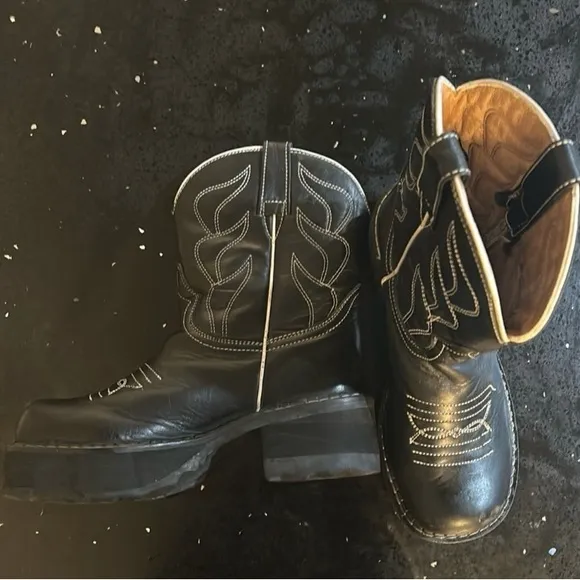 John Fluevog Platform Ankle Cowboy Boots