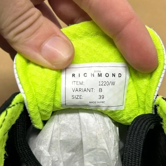 John Richmond Sz 39 Black Lime White Lace Up Womens Athletic Shoes