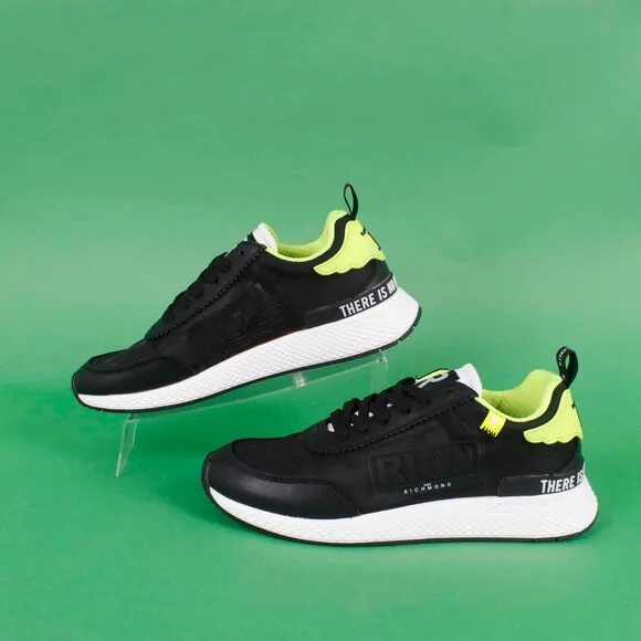 John Richmond Sz 39 Black Lime White Lace Up Womens Athletic Shoes