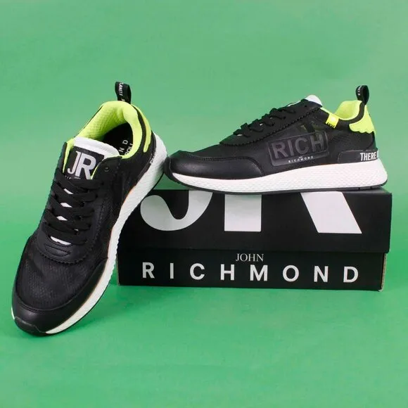 John Richmond Sz 39 Black Lime White Lace Up Womens Athletic Shoes