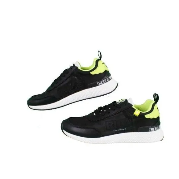 John Richmond Sz 39 Black Lime White Lace Up Womens Athletic Shoes