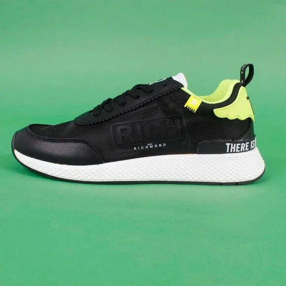 John Richmond Sz 39 Black Lime White Lace Up Womens Athletic Shoes
