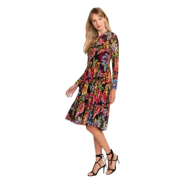 JOHNNY WAS LONG SLEEVE MESH TIERED DRESS SIZE LARGE NWT