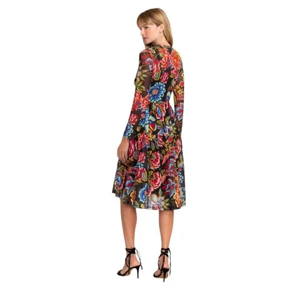 JOHNNY WAS LONG SLEEVE MESH TIERED DRESS SIZE LARGE NWT