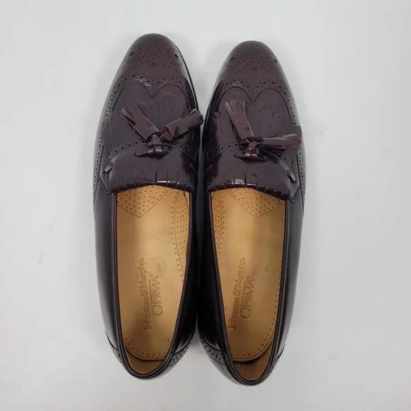 Johnson &amp; Murphy Optima Men's Burgundy Leather Loafers Slip On Shoes US Size 10