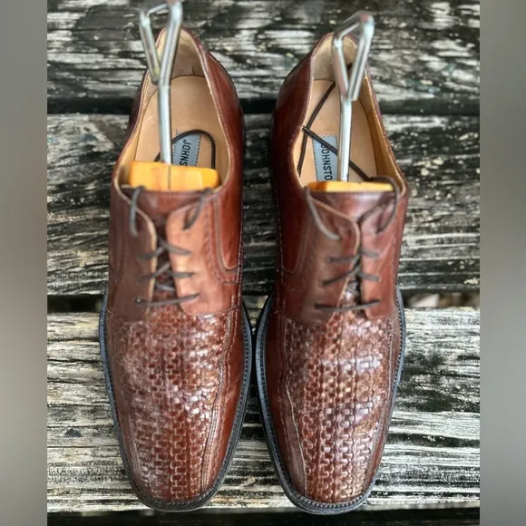 Johnston &amp; Murphy 15-0673 Woven Leather Brown Oxford Dress Shoes Men's Size 8 C7
