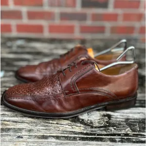 Johnston &amp; Murphy 15-0673 Woven Leather Brown Oxford Dress Shoes Men's Size 8 C7