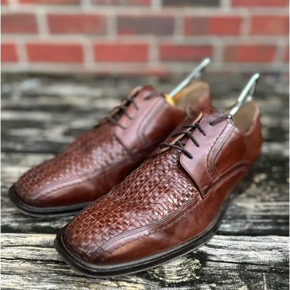 Johnston &amp; Murphy 15-0673 Woven Leather Brown Oxford Dress Shoes Men's Size 8 C7