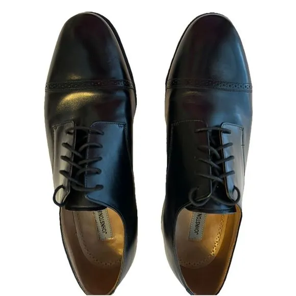 JOHNSTON &amp; MURPHY Black Leather Cap Toe Lace Up Dress‎ Shoe. Sz 11. EUC