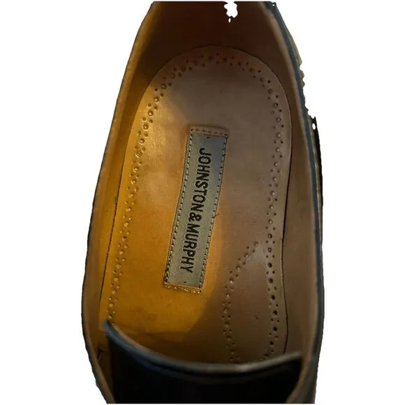 JOHNSTON &amp; MURPHY Black Leather Cap Toe Lace Up Dress‎ Shoe. Sz 11. EUC