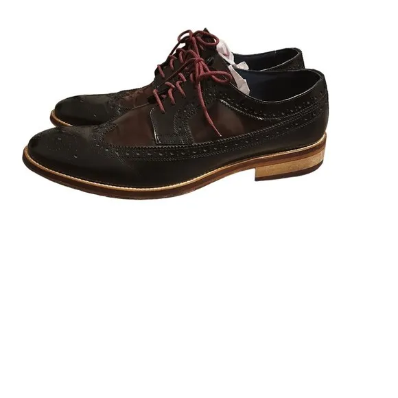 Johnston &amp; Murphy Black Mahoghany Wingtip Oxfords Italian Men's Shoes‎ Size 10 M
