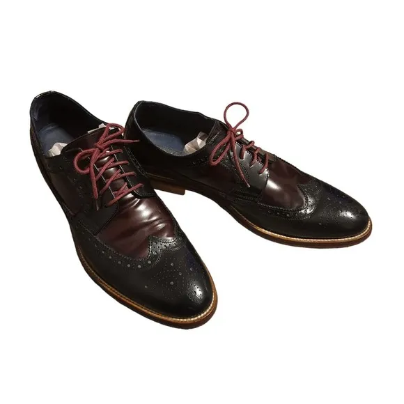 Johnston &amp; Murphy Black Mahoghany Wingtip Oxfords Italian Men's Shoes‎ Size 10 M