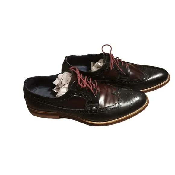 Johnston &amp; Murphy Black Mahoghany Wingtip Oxfords Italian Men's Shoes‎ Size 10 M