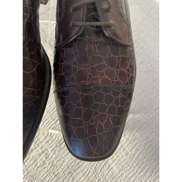 Johnston &amp; Murphy Cellini Made in Italy Cap Toe Ox Embossed Croc Leather Rare 9m