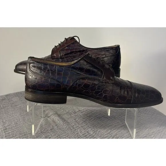 Johnston &amp; Murphy Cellini Made in Italy Cap Toe Ox Embossed Croc Leather Rare 9m