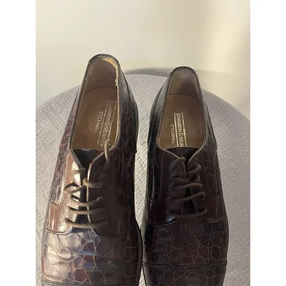 Johnston &amp; Murphy Cellini Made in Italy Cap Toe Ox Embossed Croc Leather Rare 9m