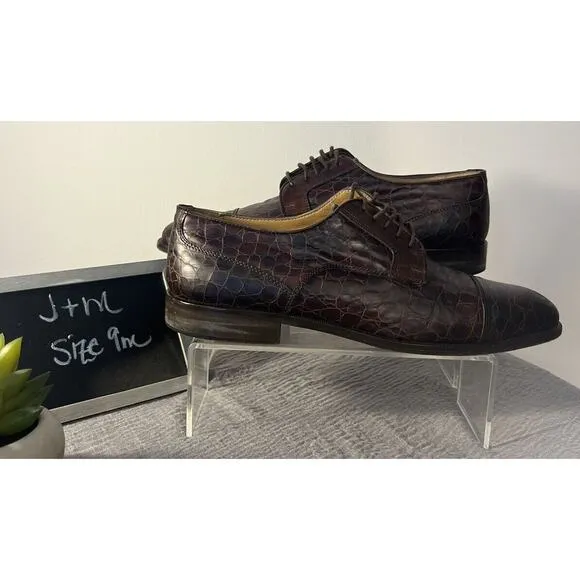 Johnston &amp; Murphy Cellini Made in Italy Cap Toe Ox Embossed Croc Leather Rare 9m