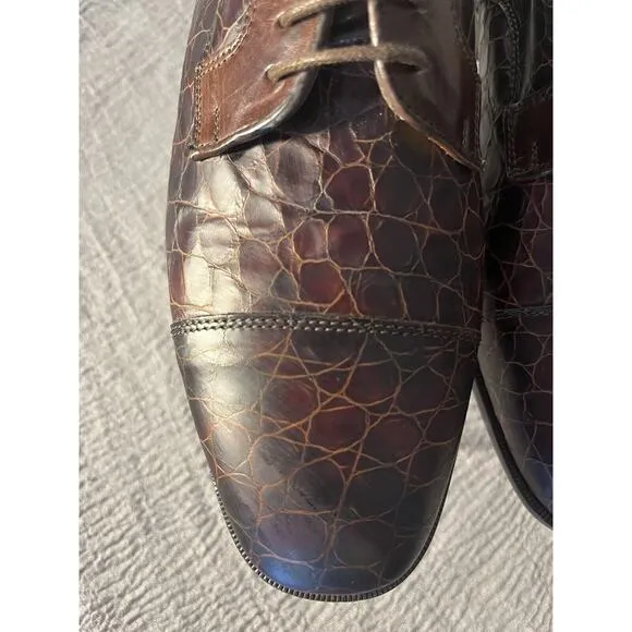 Johnston &amp; Murphy Cellini Made in Italy Cap Toe Ox Embossed Croc Leather Rare 9m