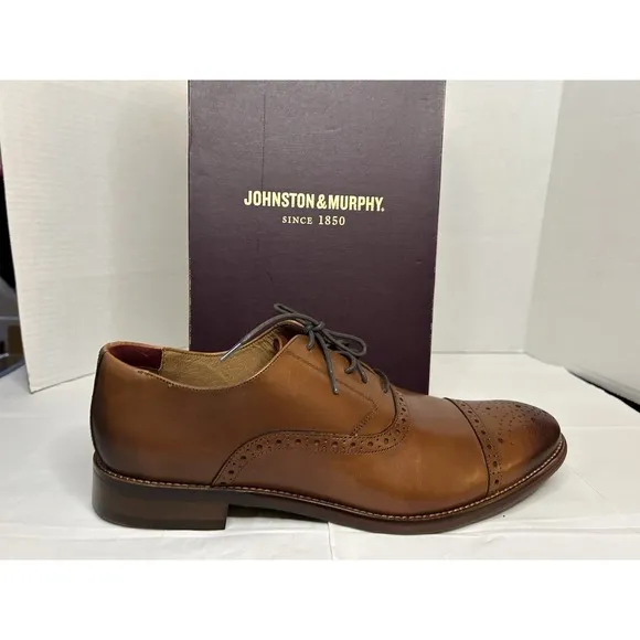 Johnston &amp; Murphy Conard Tan Cap Toe Leather Dress Shoes Mens Size 13 New In Box