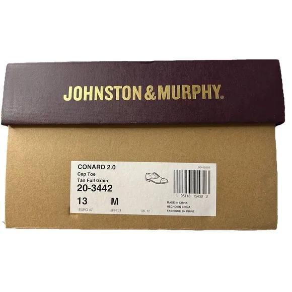 Johnston &amp; Murphy Conard Tan Cap Toe Leather Dress Shoes Mens Size 13 New In Box