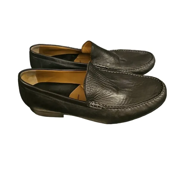 Johnston &amp; Murphy Hawkins Venetian Shoes sheepskin loafers black leather 12 wide