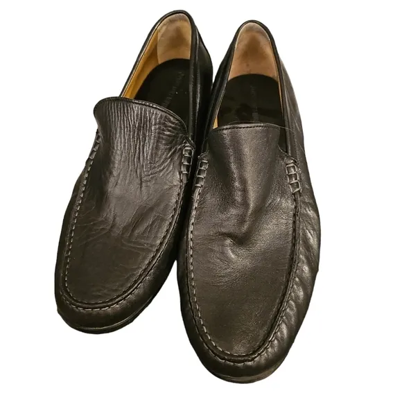 Johnston &amp; Murphy Hawkins Venetian Shoes sheepskin loafers black leather 12 wide