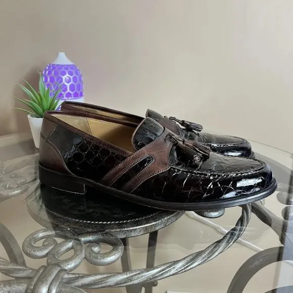 Johnston &amp; Murphy Loafers 15 1950 Reptile Embossed Leather Size 11 M Tassel EUC!