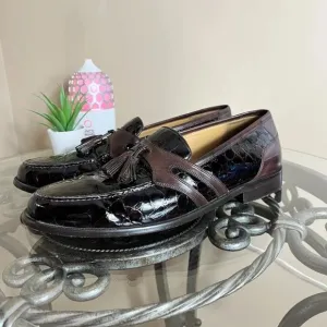 Johnston &amp; Murphy Loafers 15 1950 Reptile Embossed Leather Size 11 M Tassel EUC!
