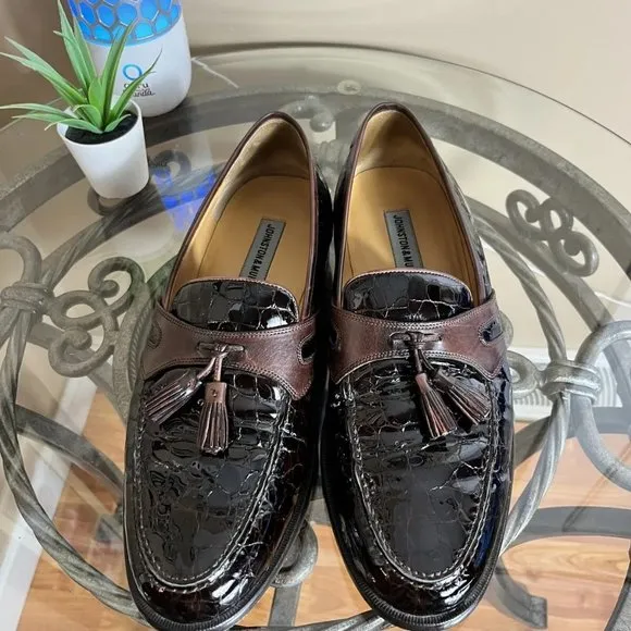 Johnston &amp; Murphy Loafers 15 1950 Reptile Embossed Leather Size 11 M Tassel EUC!