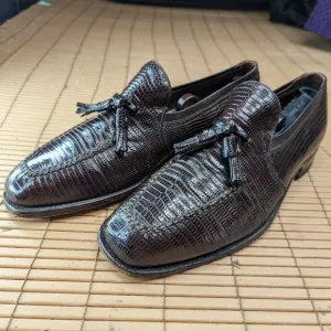 Johnston &amp; Murphy Mens Aristocraft Tassel Loafer Dress Shoes Brown Lizard Emboss