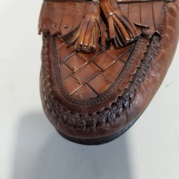Johnston &amp; Murphy Shoes 9.5 Loafer Double Woven Tassel Dress Mahogany Fringe