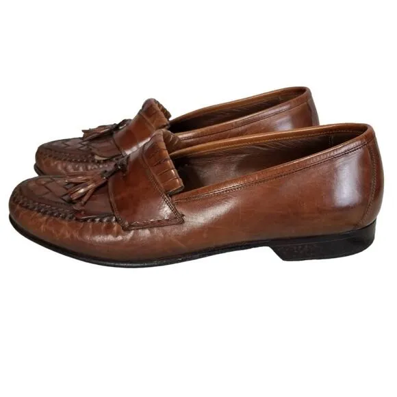 Johnston &amp; Murphy Shoes 9.5 Loafer Double Woven Tassel Dress Mahogany Fringe