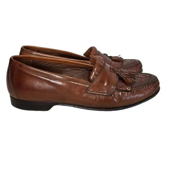 Johnston &amp; Murphy Shoes 9.5 Loafer Double Woven Tassel Dress Mahogany Fringe