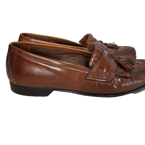 Johnston &amp; Murphy Shoes 9.5 Loafer Double Woven Tassel Dress Mahogany Fringe