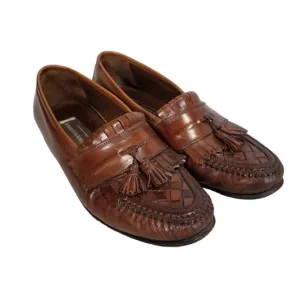 Johnston &amp; Murphy Shoes 9.5 Loafer Double Woven Tassel Dress Mahogany Fringe