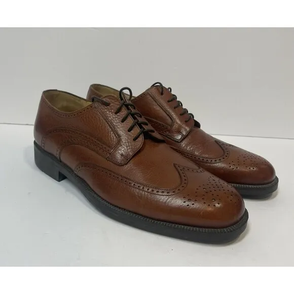 JOHNSTON &amp; MURPHY Shoes Mens 10.5 M Cellini Brown Leather Wingtip Dress Shoe