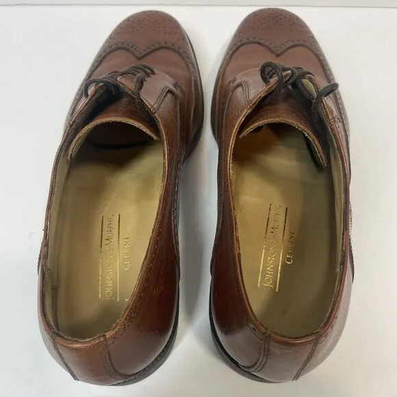 JOHNSTON &amp; MURPHY Shoes Mens 10.5 M Cellini Brown Leather Wingtip Dress Shoe